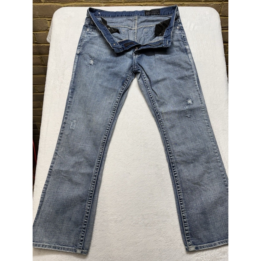 Axel Wolcott Vintage Bootcut Jeans Mens 36x34 Light Wash Distressed Denim Cotton